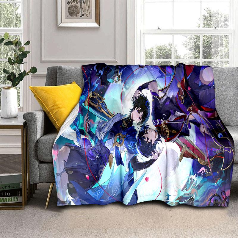Game Genshin Impact Gamer Cartoon Blanket,Soft Throw Blanket for Home Bedroom Bed Sofa Picnic Travel Office Cover Blanket Kids