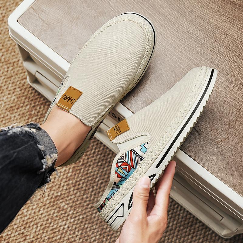 Corduroy Semi-Drag Men Casual Shoes Half Shoes For Men Mules Slipper Outdoor Sandals Summer Backless Board Shoes Flat Man Slides