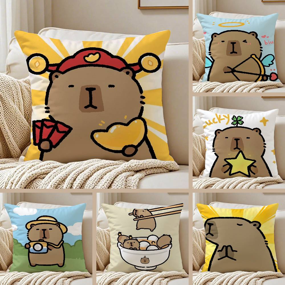 Capybara Cartoon Niedlicher Kissenbezug Hausstaubmilbenabweisender Kissenbezug Verdeckter Reißverschluss Seidig Kurzer Plüsch Sofakissenbezug