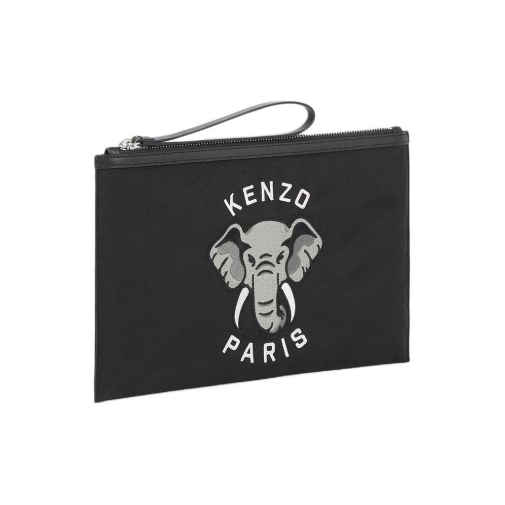Kenzo Varsity Zipper Closure Polyester Wristlet Clutch Large Men Clutch Black FE55PM612F2199