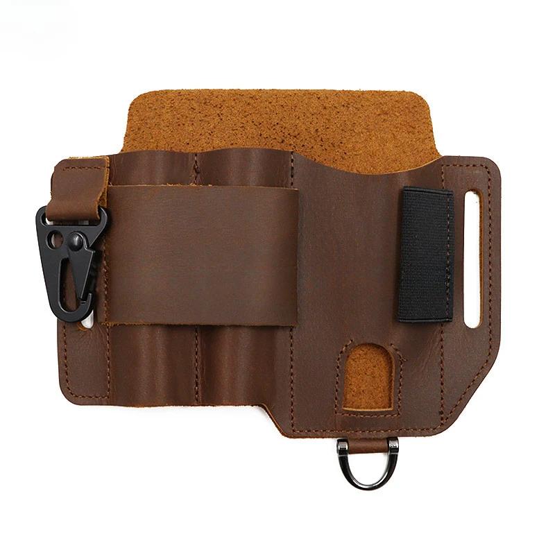 Outdoor EDC Cowhide Tool Holster Multitool Sheath Camping Survival Flashlight Pocket Organizer Key Holder Genuine Leather Tools