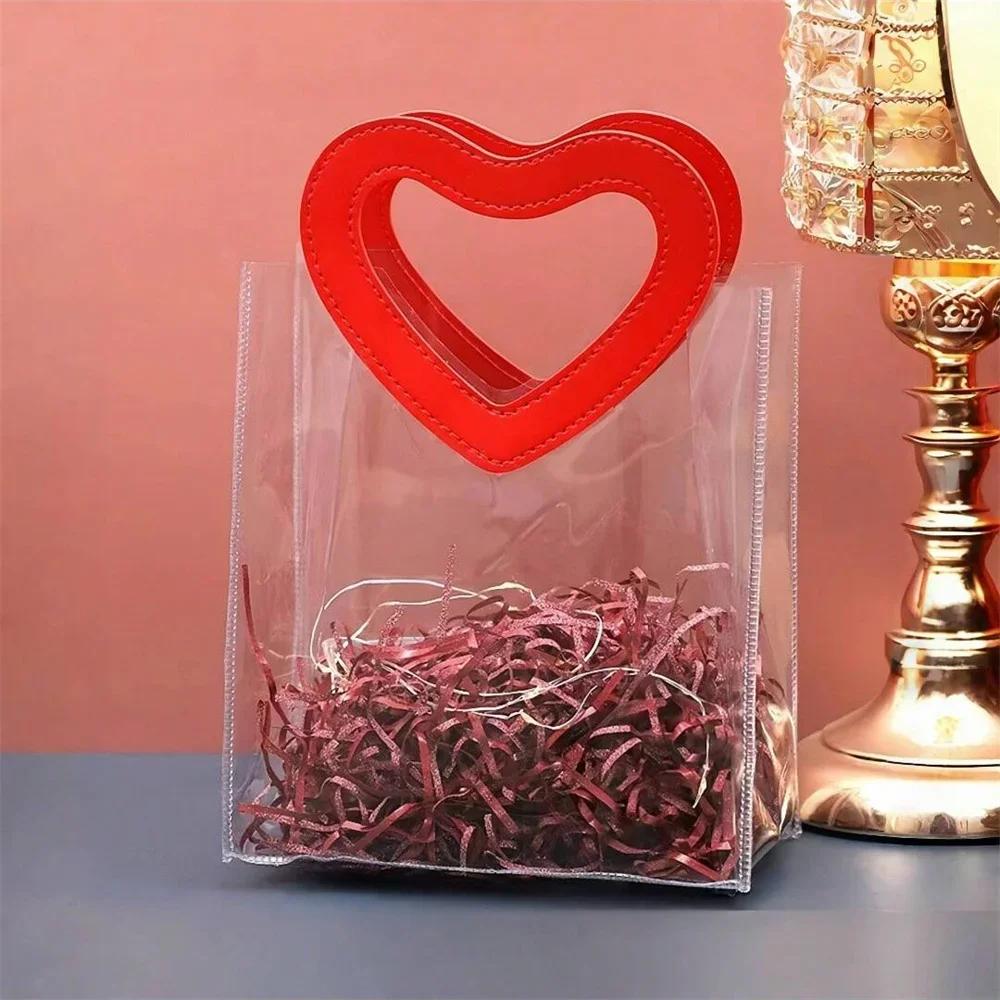 

1 шт. Розовый подарочный пакет с ручками в форме сердца, Свадебная вечеринка, Прозрачный подарочный пакет, Форма сердца, Юбилей, День святого Валентина, Подарочная коробка ручной работы Other&Other красный