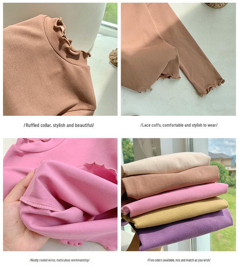 Korean Kids' Soft Knit Autumn Ruffled Turtleneck Long-Sleeve Top