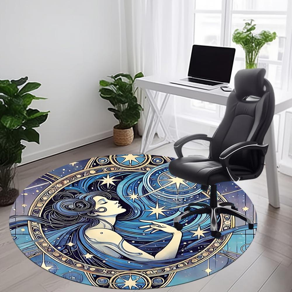 1pc Celestial Mermaid Office Round Area Rug, Indoor Mat Suitable For Office, Under Office Chairs Bedroom Living Room Home Decor, Room Deco
