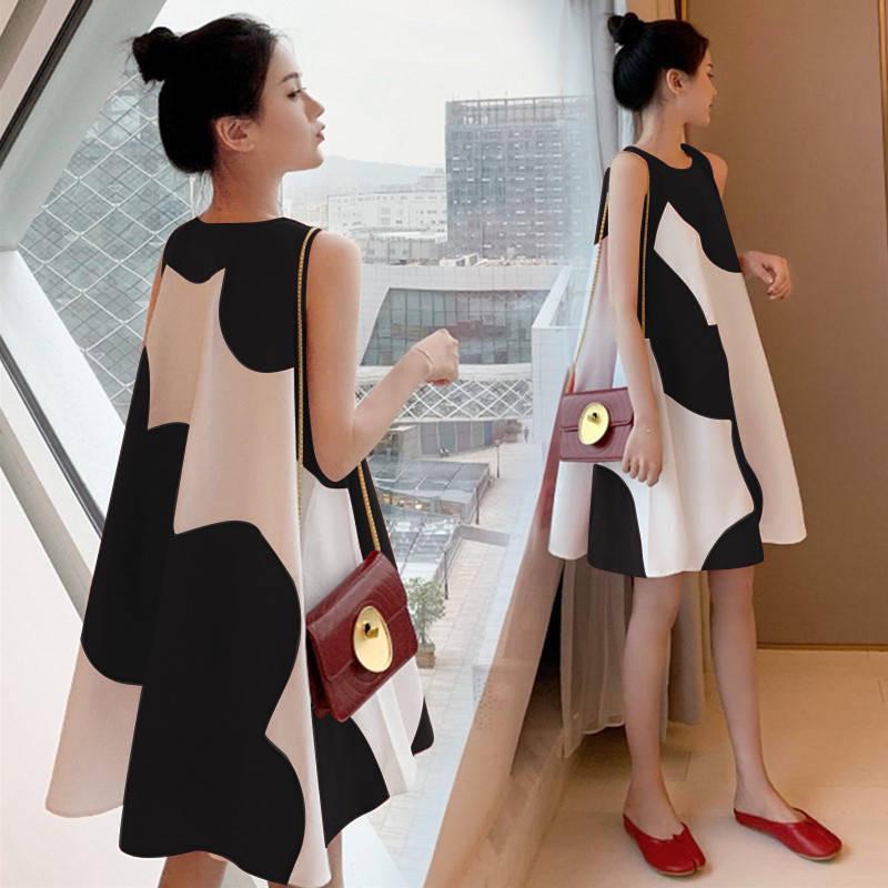 

Платье для беременных без рукавов больших размеров в корейском стиле - летнее, свободного покроя L чёрный