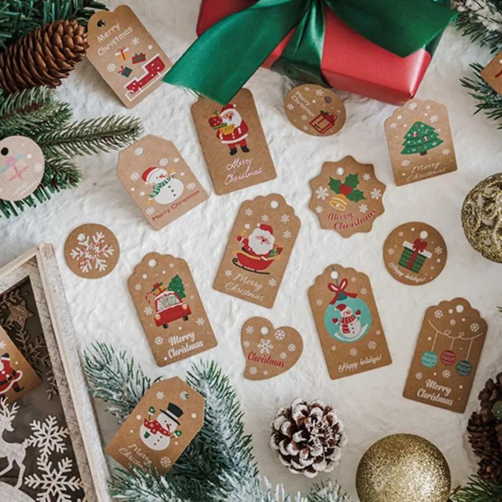 Paper Merry Christmas Kraft Paper Tags Santa Claus Cotton Rope Xmas tree Hanging Label Snowman Christmas Tree