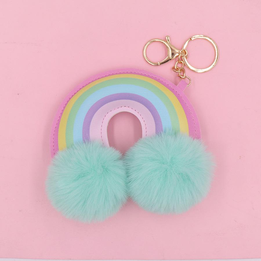 Siebenfarbiger Regenbogen Plüsch Schlüsselanhänger - Leder Pelzkugel für Taschen, Rucksäcke & Gepäck