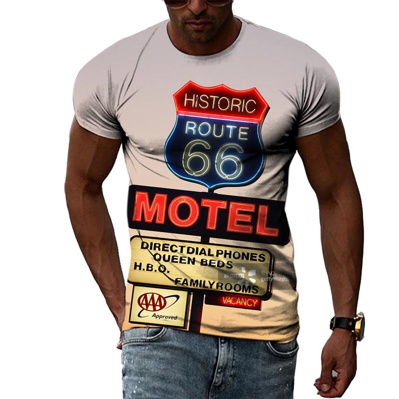 

US Route 66 Retro Creative Pattern Summer Men 3D Printed T-shirt Large Size Trend Fashion Personality Short-sleeved tops