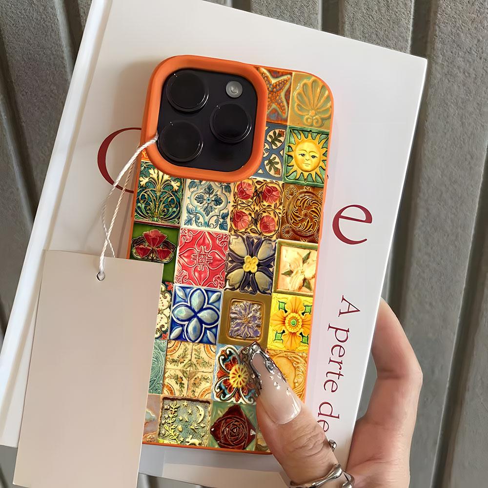 

Colorful Floral Collage Pattern Lychee Soft Phone Case For iPhone 17 16 15 14 13 12 11 Pro Max 15 14 Plus 17 Air X Xs XR Cover iPhone 15 Pro Max