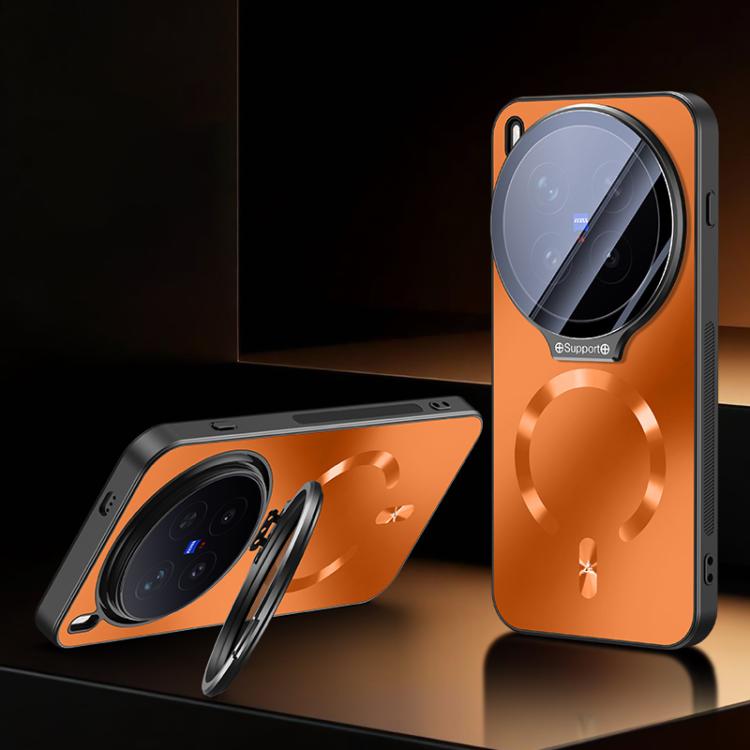 Ice Magnetic Straight Edge Lens Holder Shockproof Phone Case for vivo X200 Ultra, Heat Dissipation Wireless Charging Cover