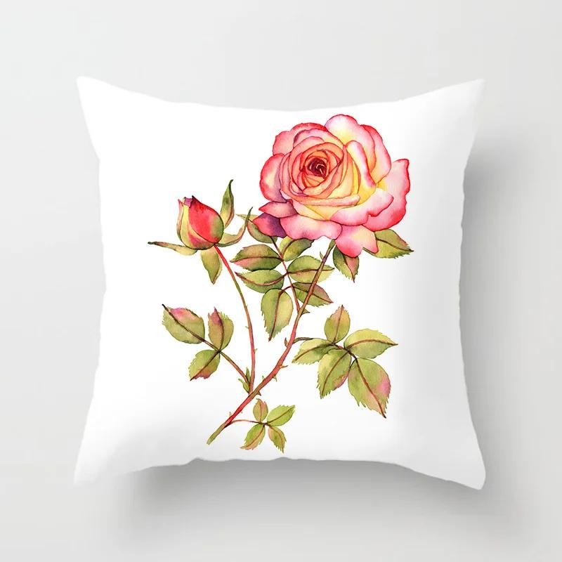 Flower Printed Square Pillow Cushion Cover, Car Sofa, Office Chair Pillowcase, Minimalist Home Decoration