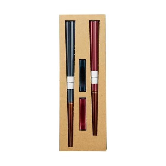 Ethical Wooden Chopsticks Set - Escudo Couple Chopsticks with Chopstick Rests - Thread Design - Pair - Made in Japan (Fukui Prefecture, Obama City) -