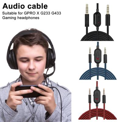 2M Audio Cable Replacement for GPRO X G233 G433 Gaming Headset 3.5mm Male To Male Detachable Nylon Braided Audio Wire with Volume Control Mute Switch