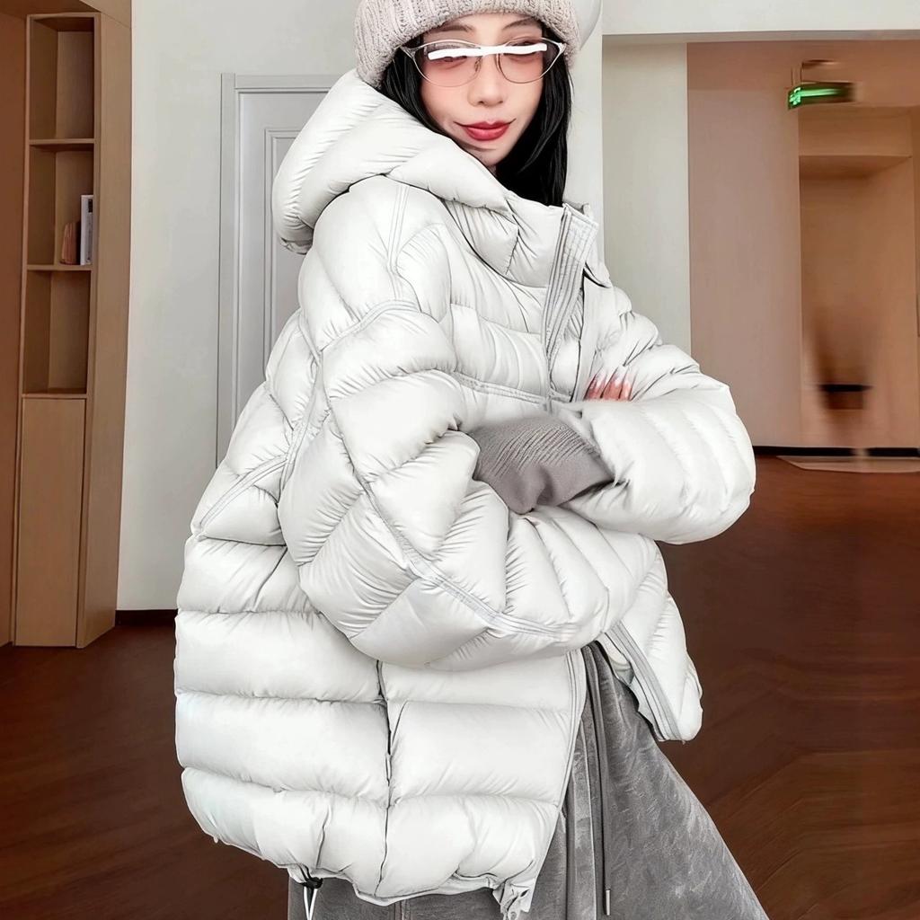 Winter women's hooded ribs cotton clothes loose silhouette small man versatile thickened cold-proof jacket