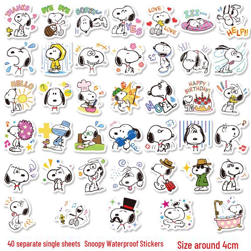Милые наклейки с мультяшным Снупи: 40 Водонепроницаемых Журналов и Украшений для Чашек