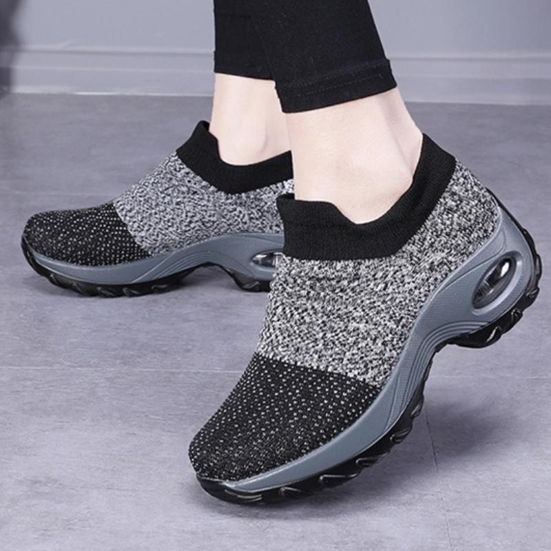 Baskets à coussin d'air tendance Femmes Chaussures de sport décontractées Respirantes en maille tricotée Chaussures de danse Chaussures à plateforme de marche