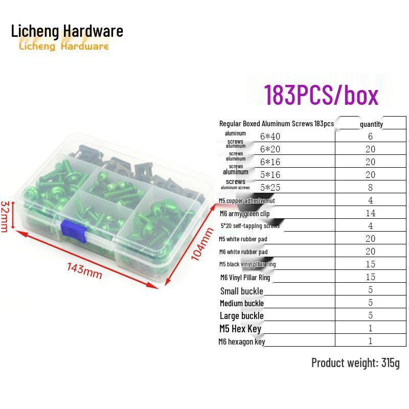 Śruby kolorowe do szyby motocyklowej ze stopu aluminium (177/183/198 szt.)