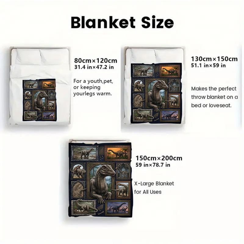 Prehistoric Dinosaur Compilation 2D Flat Pattern Flannel Blanket High quality All Seasons Warmth and Comfort Perfect for Christmas Gifts.