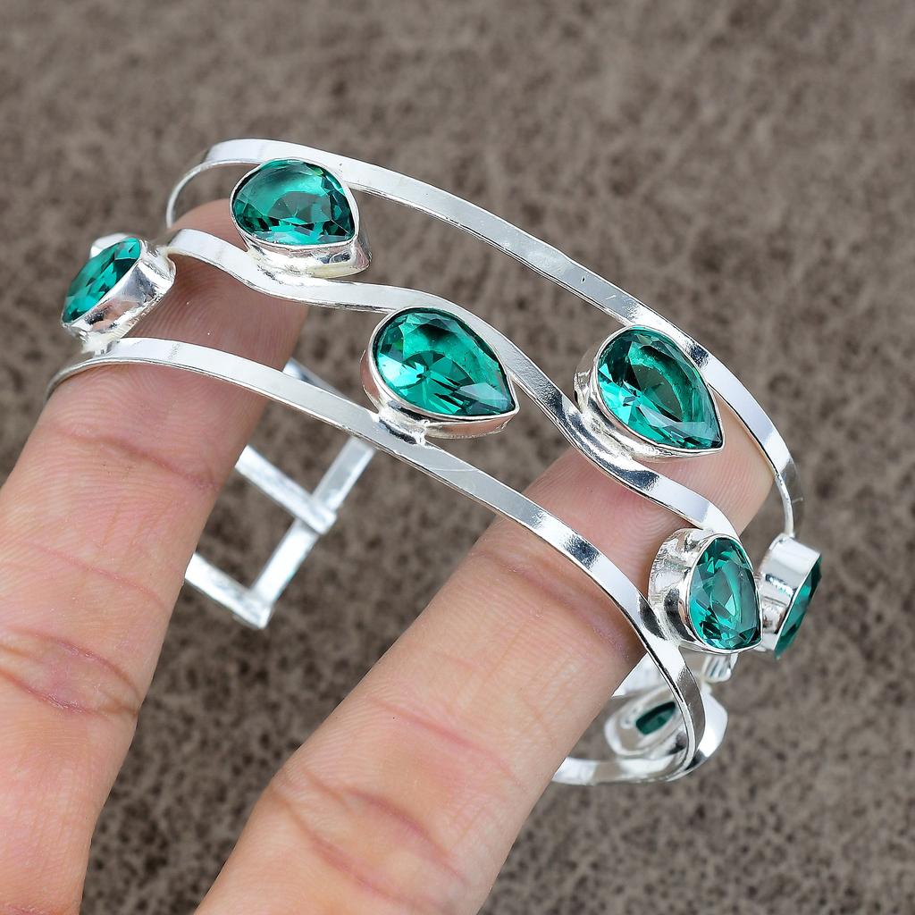 Indicolite Tourmaline Gemstone 925 Sterling Silver Cuff Bangle Adjustable KKG-205