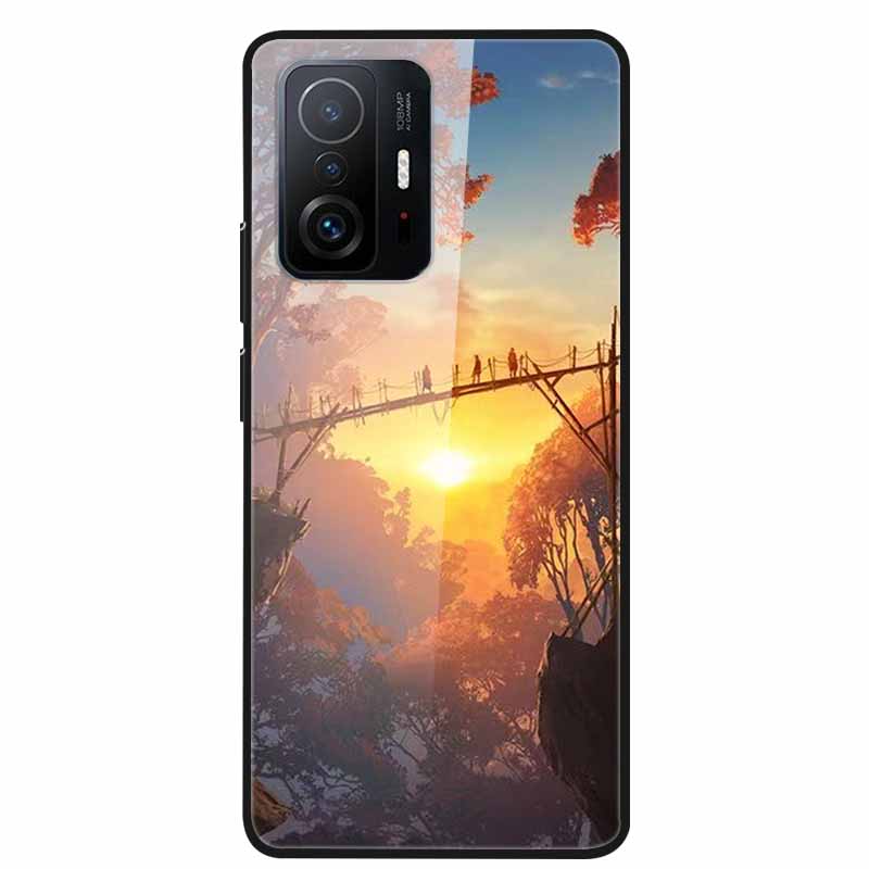 Case For Xiaomi 11T Pro Glass Hard Tempered Glass PC Phone Cover For Xiaomi Mi 11T 11 T Pro Shockproof Landscape Cute Capa Coque