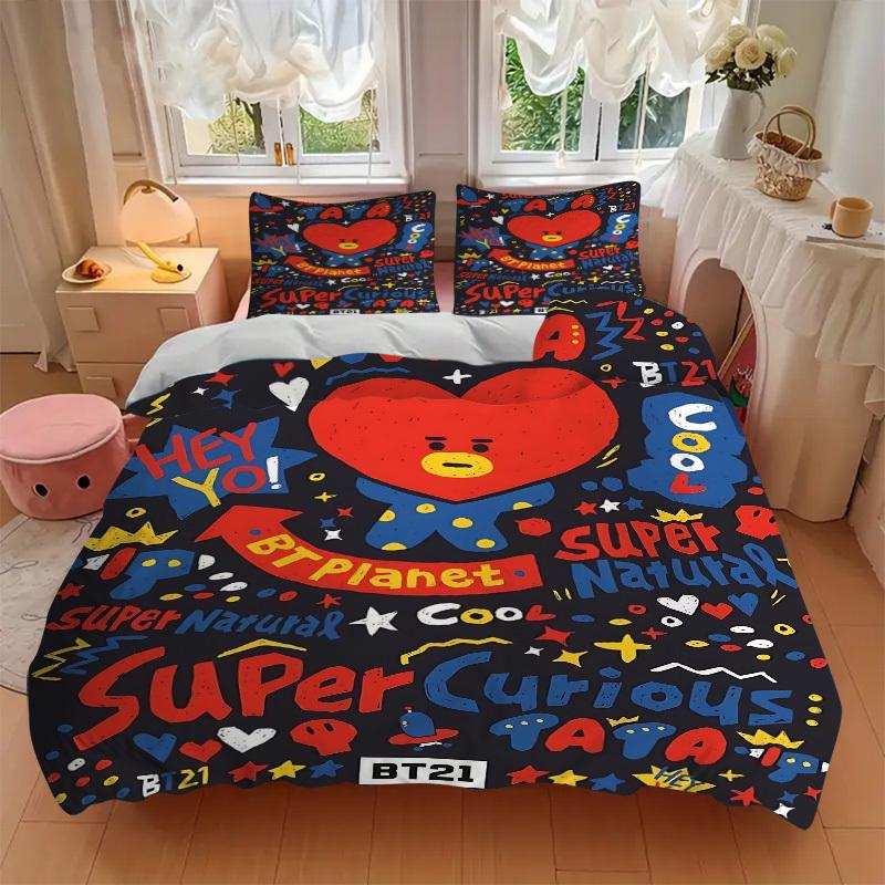 3pcs BT21 Tata Heart Bedding Set: Perfect for Bedroom or Guest Room. Soft and Comfortable with No Core Included yy251009219