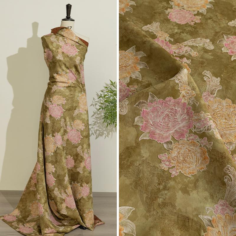 Wide 145cm Chinese-style Fragrant Cloud Gauze Flower Lily Jacquard Fabric Retro Dress Fluffy Skirt Tote Bag Decorative Sewing