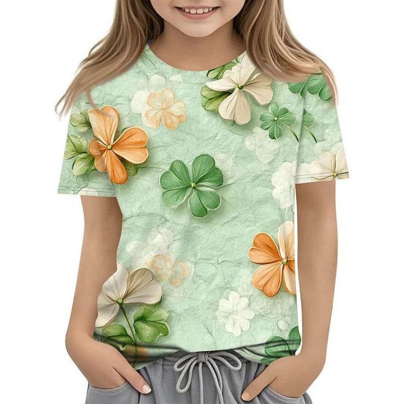 New Four Leaf Clover Pattern Children's Women's Short Sleeve Round Neck T-shirt