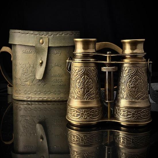 Einzigartiges Reisefernglas aus reinem massivem Messing mit wunderschönem Lederetui, voll funktionsfähig, Valentinstag, Geburtstag, Heimdekoration