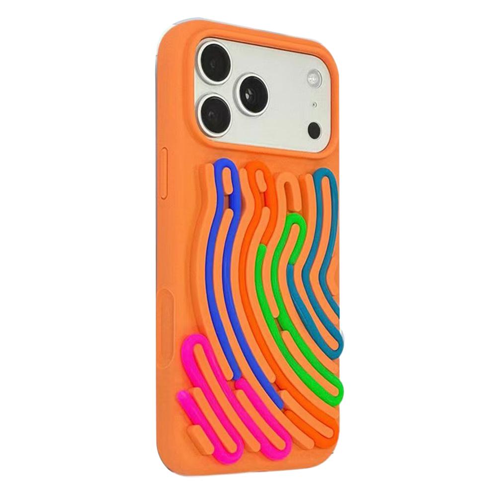 For iPhone 17 Pro Case 3D Stress Relief DIY Colorful Bar Silicone PC Phone Cover Arc Stripe