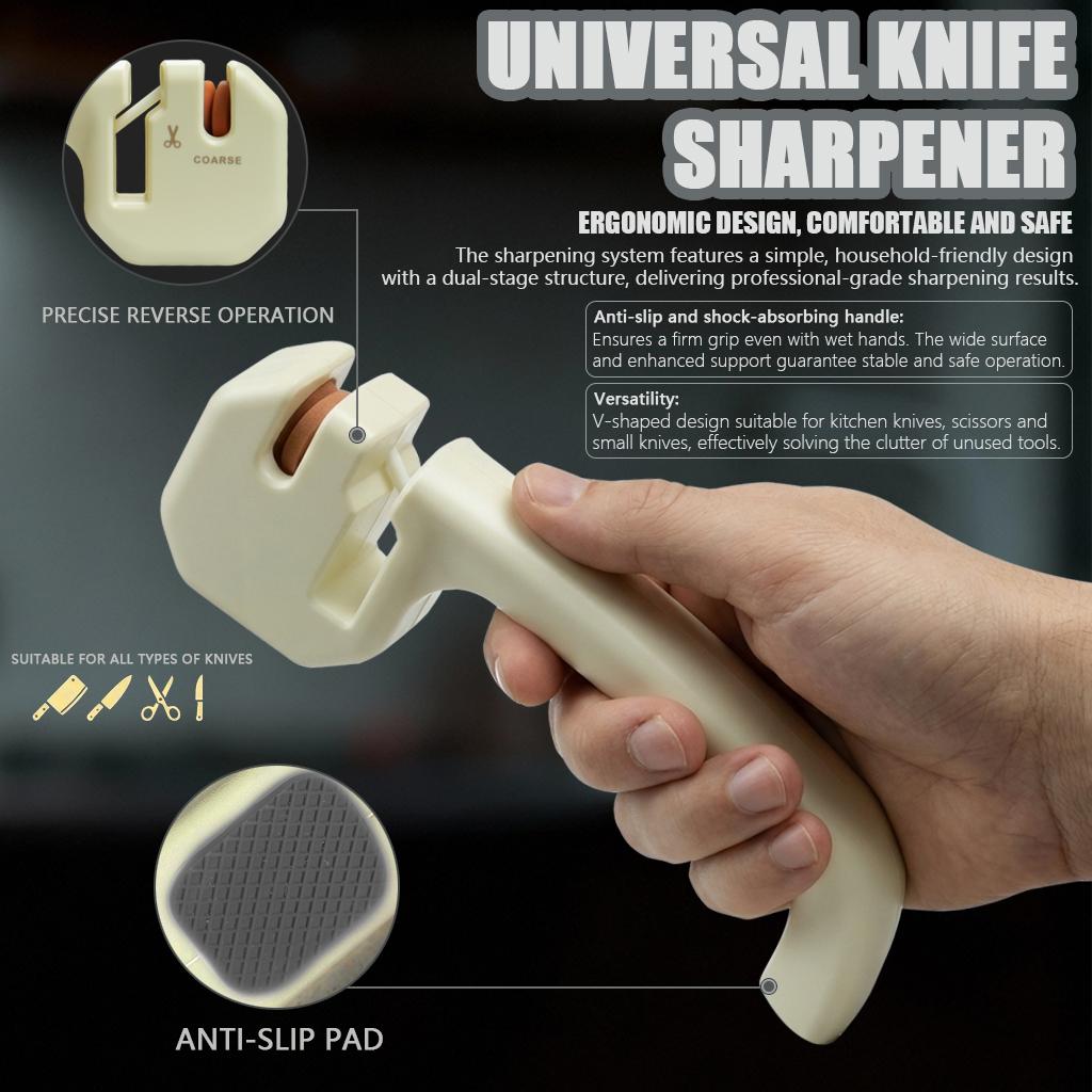 Household Handheld Sharpening Tool Suitable for Kitchen Knives and Scissors Care Double Slot Kitchen Knife Care Device with Anti Slip Base