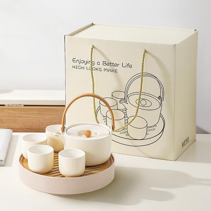 HANDUNYOU Ceramic Kung Fu Tea Set with Tray