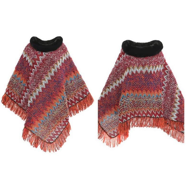 Herbst und Winter Neu Pelzkragen Strickschal, Thermopullover Cape, Schal Damen