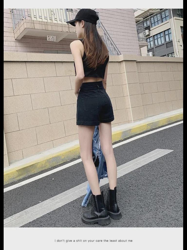 2021 Summer High-Waist A-Line Wide-Leg Denim Shorts for Women
