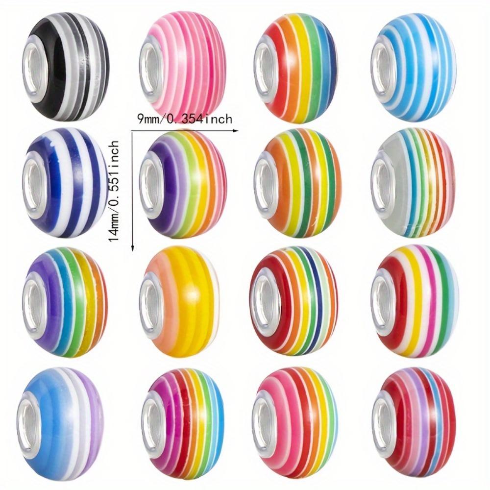 10/20/30/50pcs Resin Rainbow Stripe European Bead Large Hole Colored Resin Craft Bead Spacer Bead DIY Bracelet Snake Chain Jewelry Making