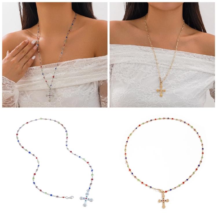 Luxurious Choker Necklace Featuring a Striking Crosses Pendant with Colorful Zirconia for Women’s Jewelry Collection