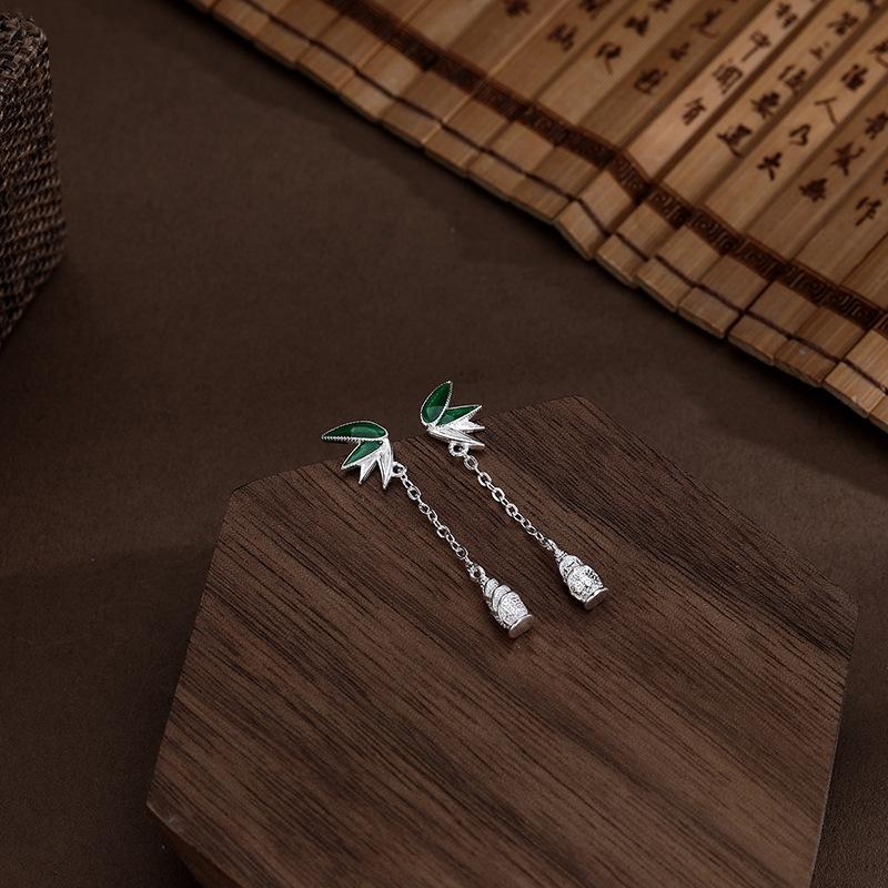 Bamboo Leaf Tassel Bamboo Shoot Earrings New Chinese Style Fashionable and Versatile Literary Earrings