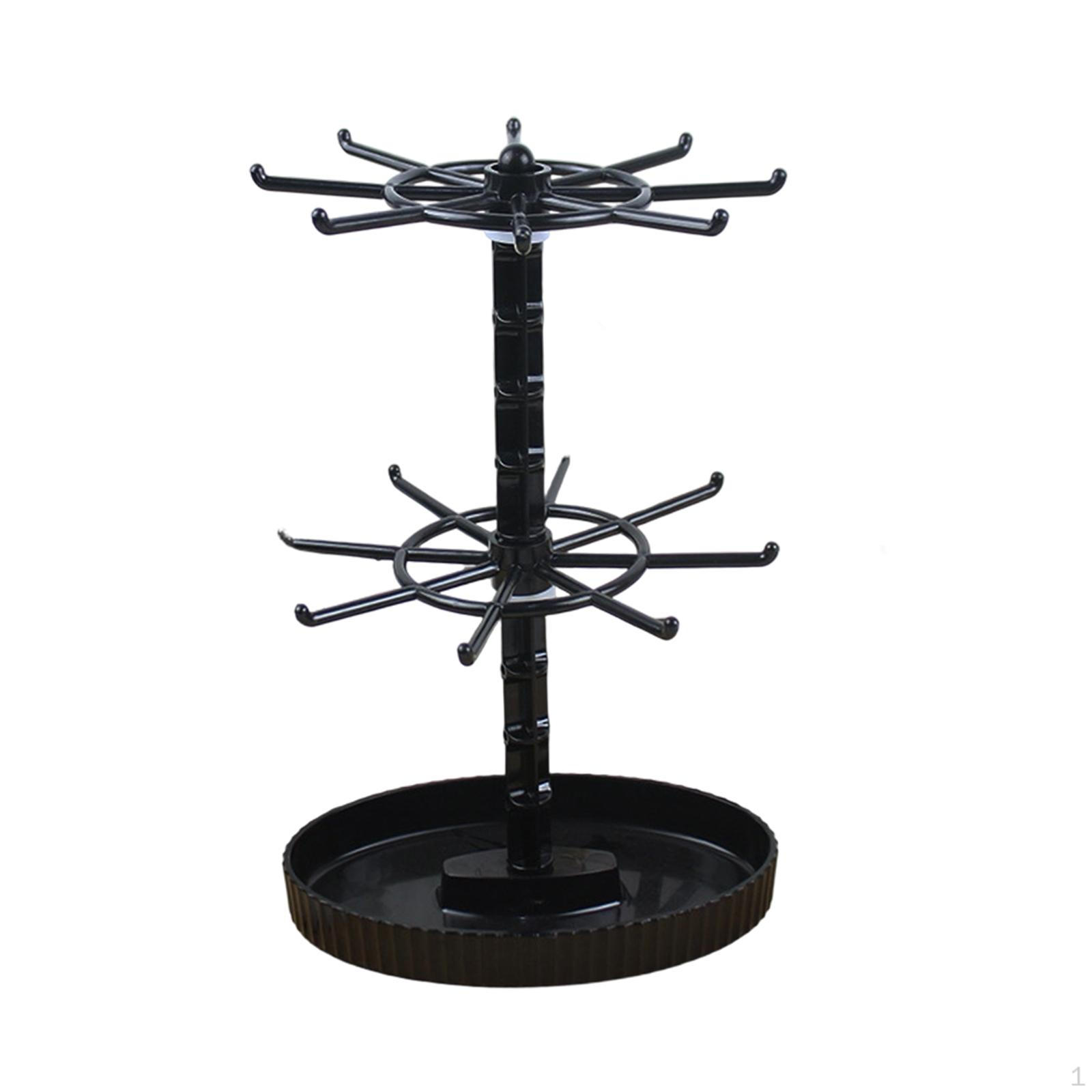

Hanging Rotating Jewelry Display Stand with Bottom Tray, Organizer And Necklace Holder for Black 2 Tier