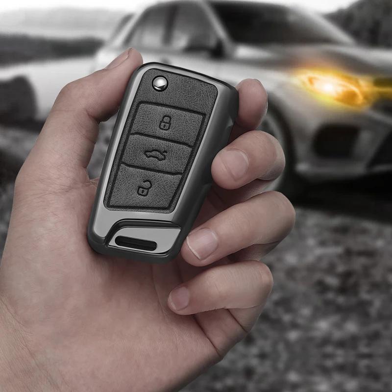 Styling Mouldings 1set Alloy Style Car Key Case Cover Shell Fob For VW Volkswagen Golf 7 MK7 Tiguan MK2 For SEAT Ateca Leon FR 2