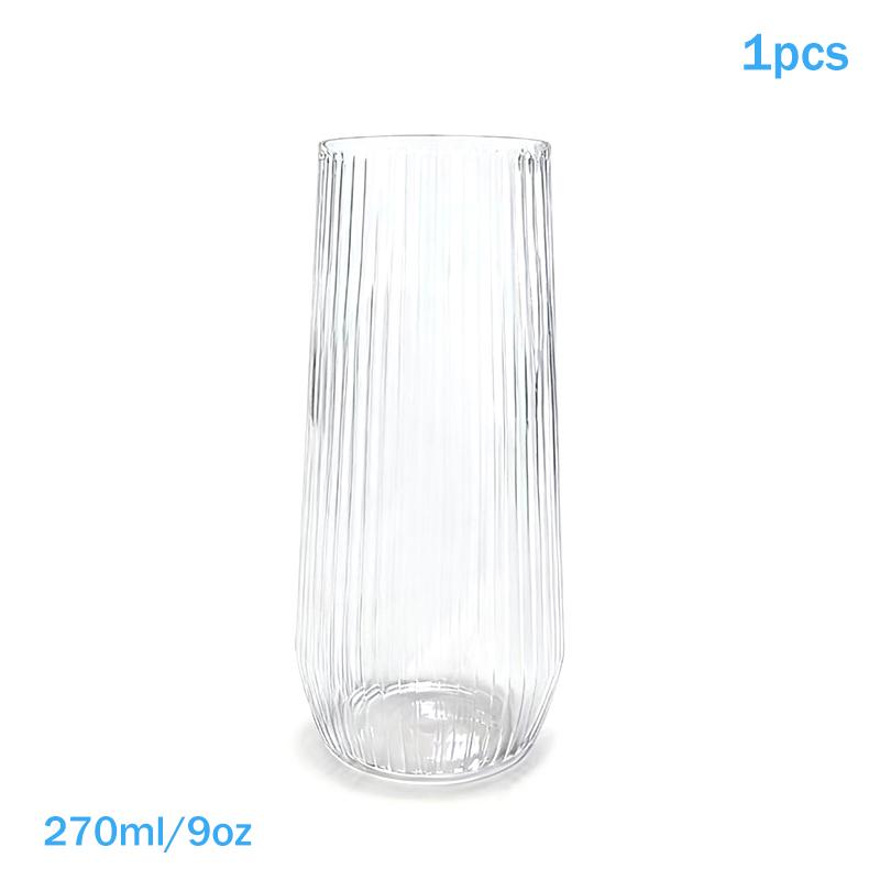 1/5 Pcs Plastic Transparent Ribbed Wine Glasses Disposable Stemless Wine Glasses Plastic Cocktail Glasses For Party Unbreakable