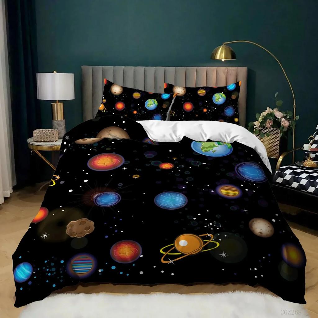 Spacecraft Duvet Cover For Boys Kids Astronomy Bedding Set Microfiber Outer Space Adventure Colorful Spacecraft King Quilt Cover