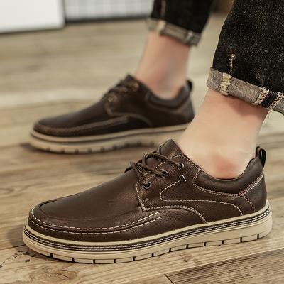 Zapatos de Hombre de Cuero Genuino de Moda para Exterior Casual Suaves Zapatillas de Hombre Transpirables con Cordones Moda Oxfords Planos Personalidad Zapatos de Hombre