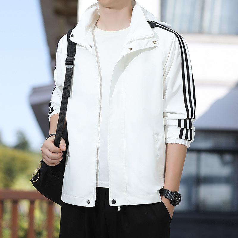 Nueva chaqueta de otoño para hombre, chaqueta con capucha de tres barras, chaqueta informal, gabardina, moda juvenil, top de moda.