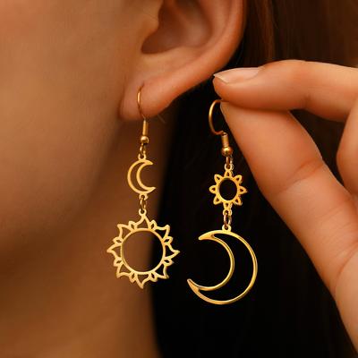 Stainless Steel Earrings Bohemian Sun Moon Totem Pendant New Senior Statement Temperament Dangle Earrings For Women Zircon Gift