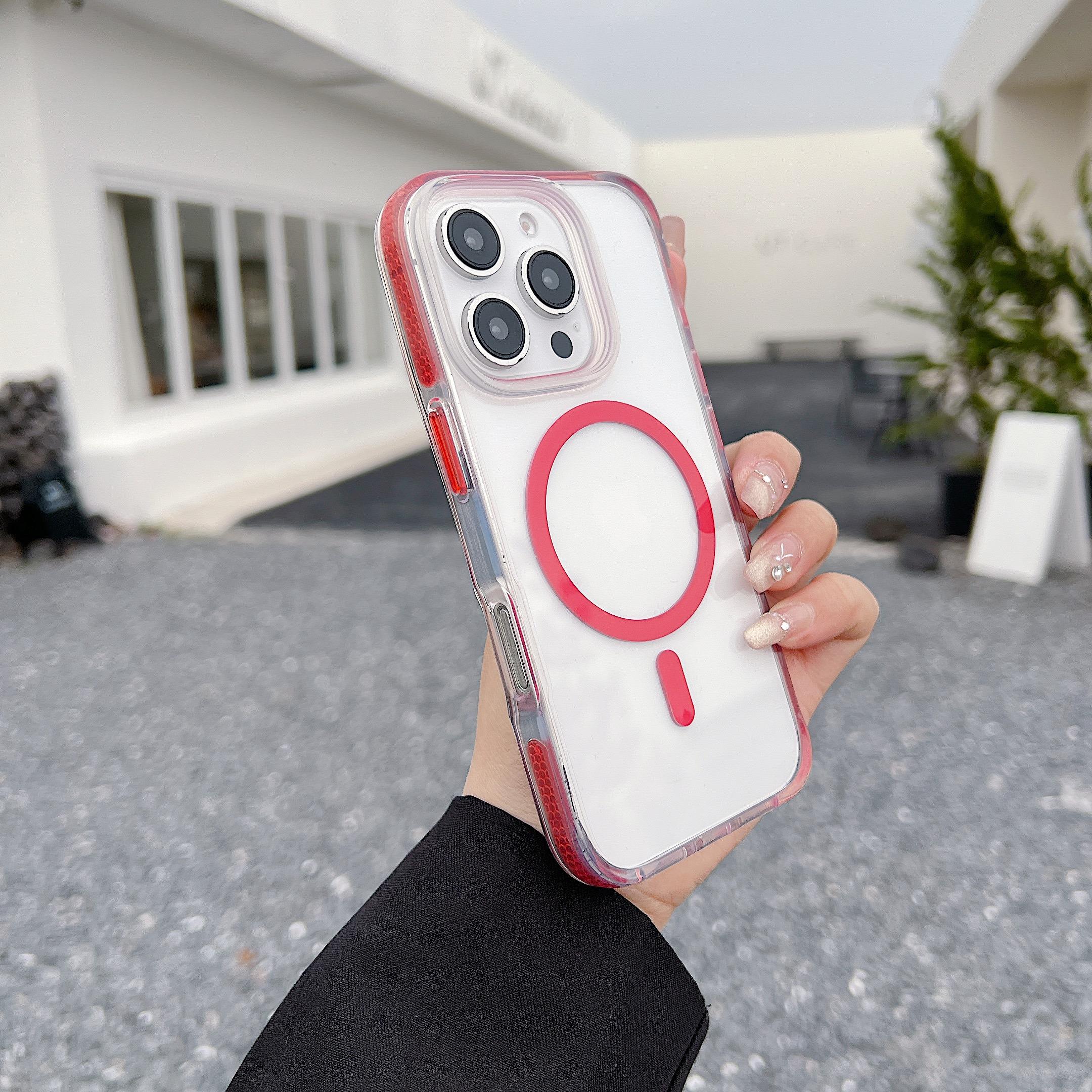 

For iPhone 16 Pro Max Case Compatible with MagSafe Clear TPU Acrylic Phone Back Cover Red