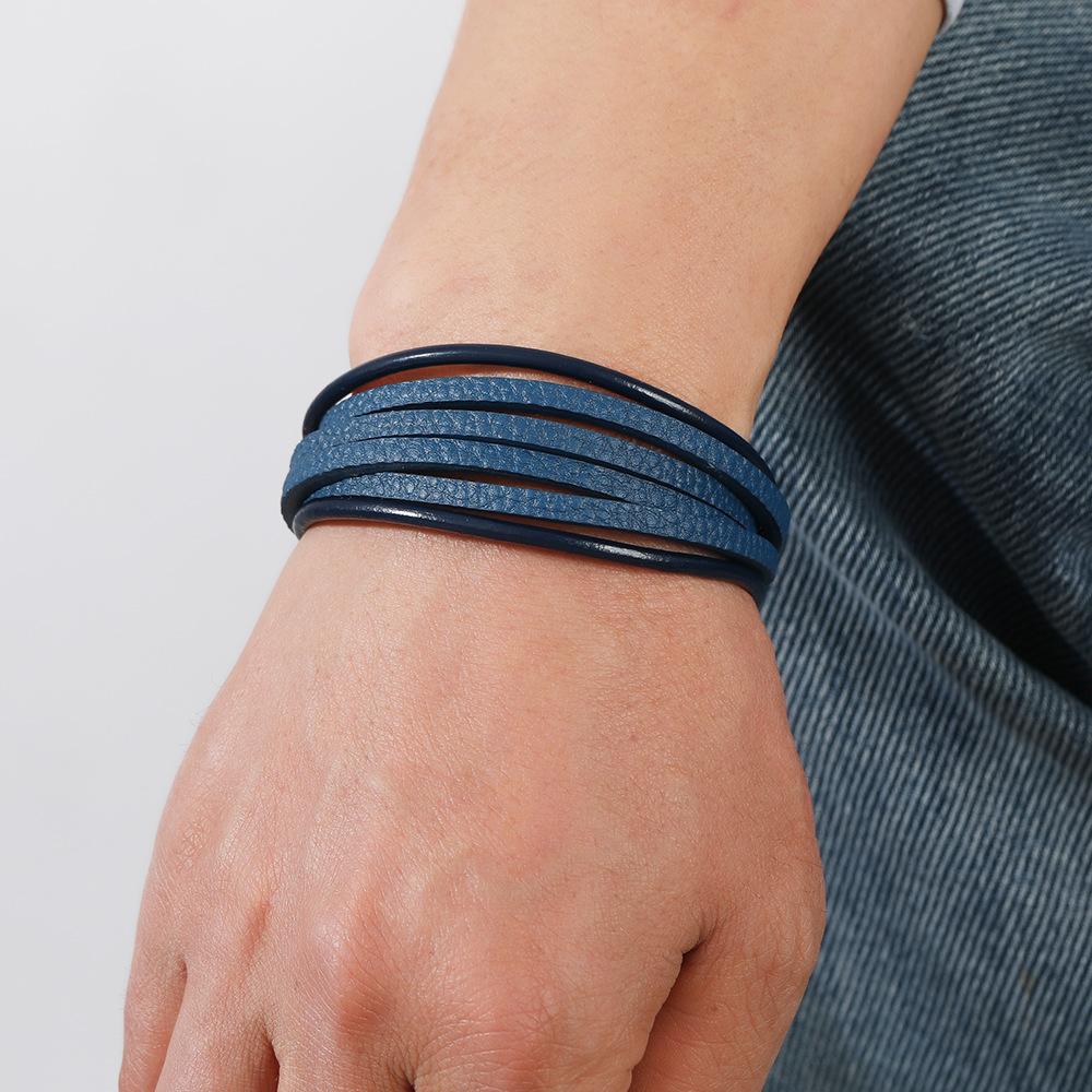 Bracelet Men'S Stainless Steel Buckle Multi-Layer Braided Leather Bracelet Retro Titanium Steel Bracelet Jewelry