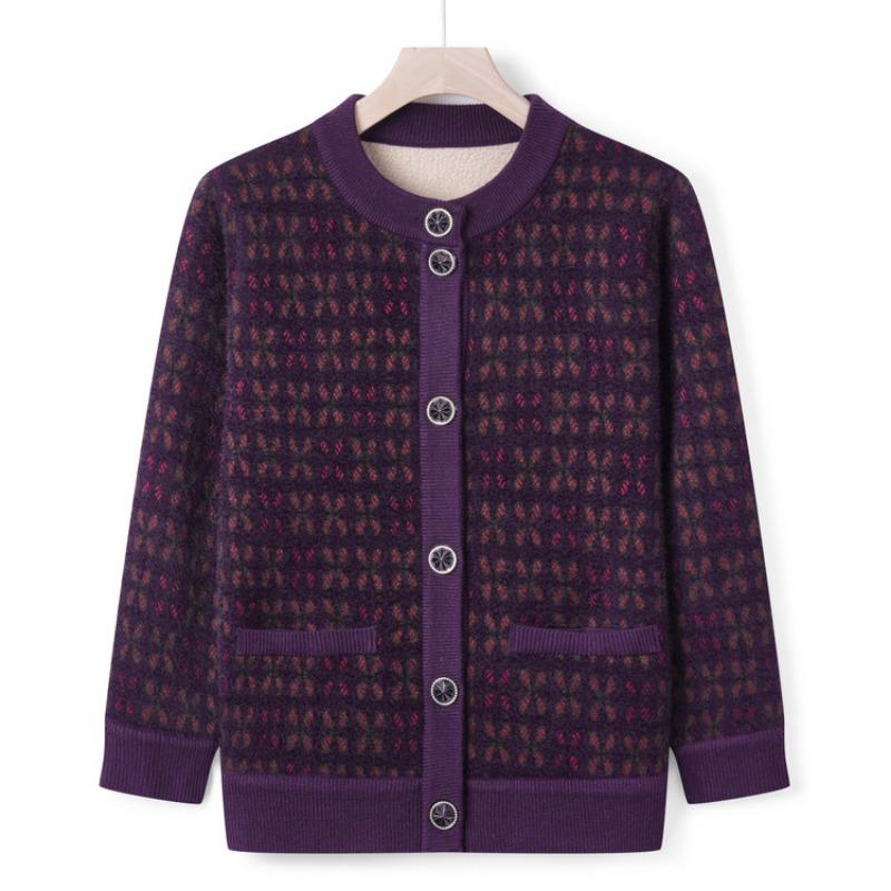 Middle-aged and old autumn clothes fleece cardigan grandma autumn thickened coat mother warm knitted sweater elderly clothes