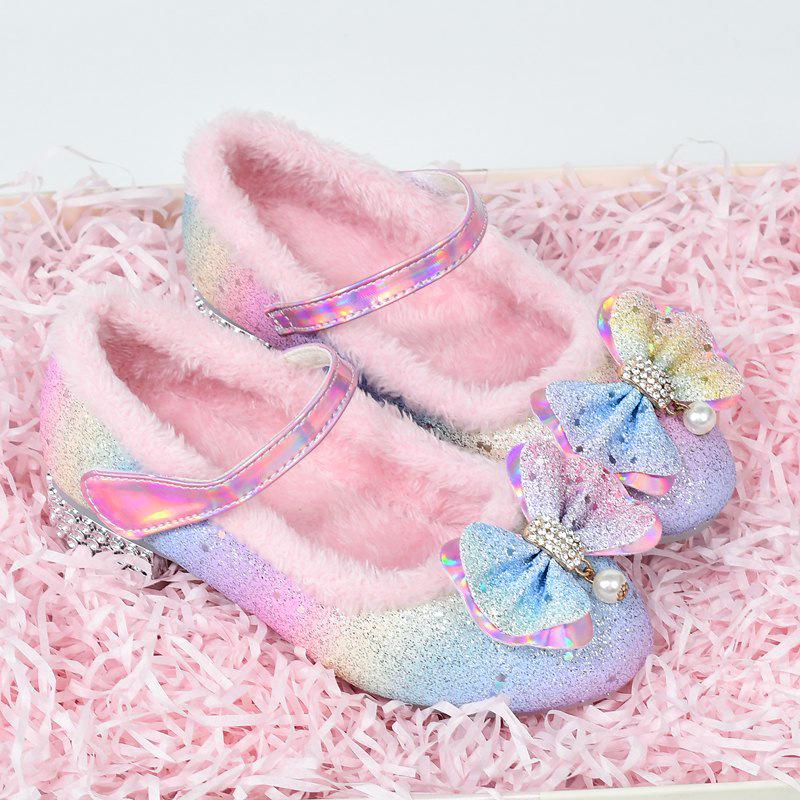 Girls' 2025 Korean Style Princess High Heel Leather Shoes with Colorful Sequins