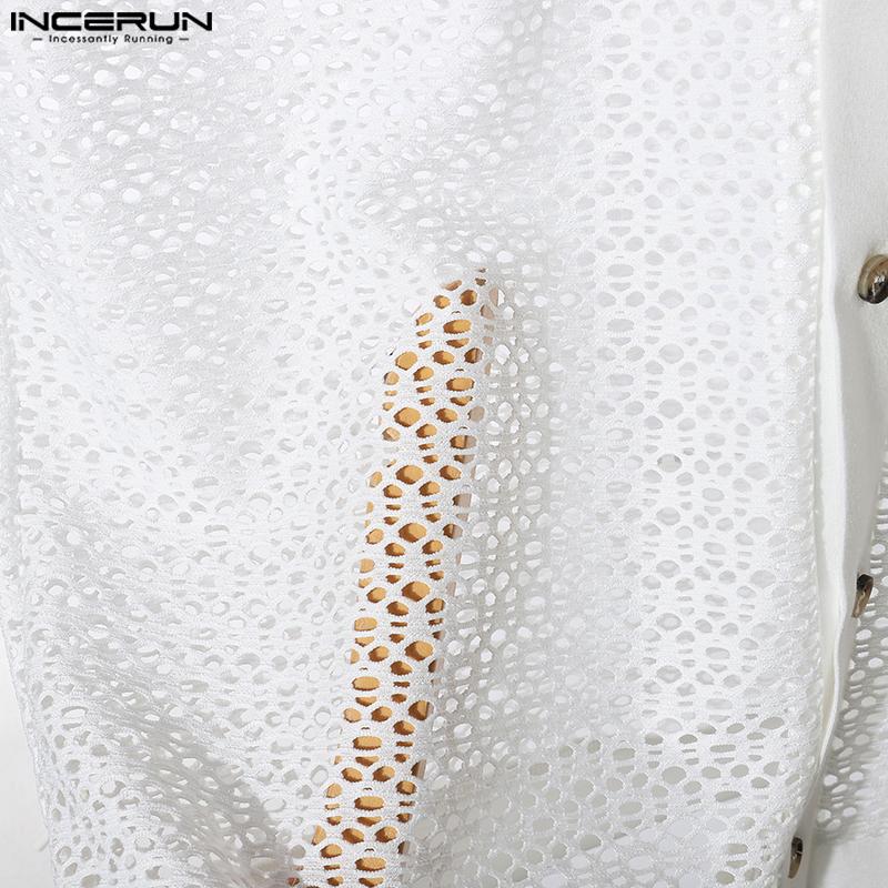 INCERUN Men Sleeveless Buttons Up Hollow Out Casual Tank Tops