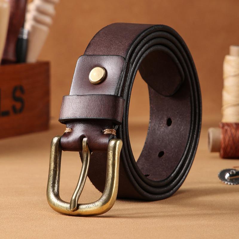 Washed retro distressed first layer cowhide belt men's genuine leather pin buckle casualjeans belt