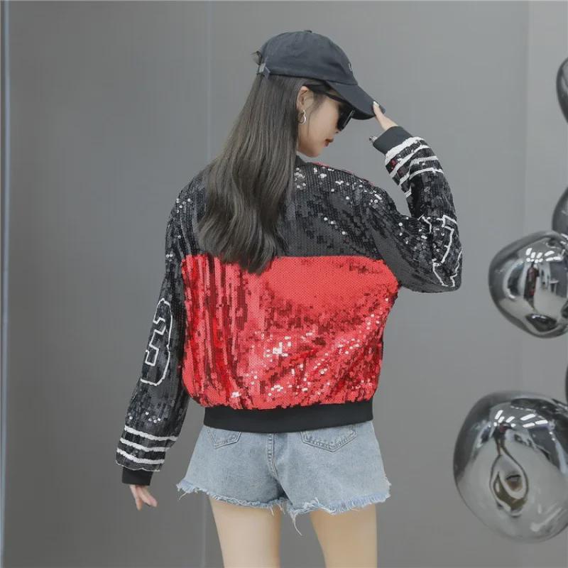 Sequined Women's Baseball Jacket - Spring & Autumn 2025, European Design, Versatile, Short, Niche Style